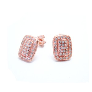 Micro-pave Rose gold plated CZ Rectangle Studs